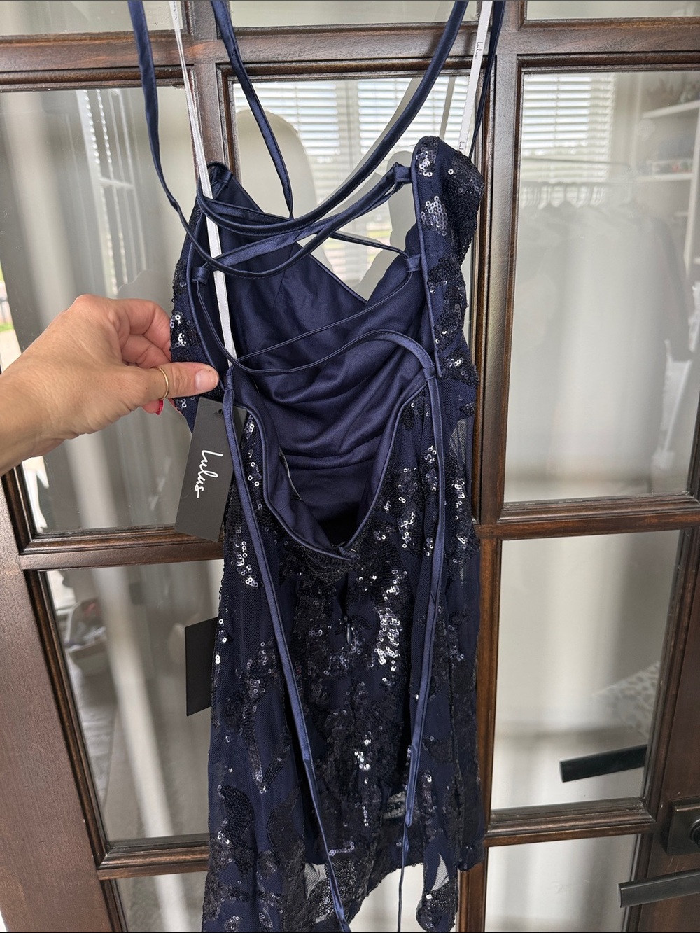 NWT - Lulu's Small Navy Sequin Strappy Mini Dress - Picture 11 of 11